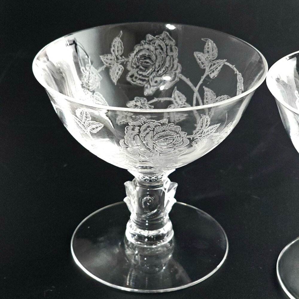 2 Heisey Rose Champagne Coupes 4.5" crystal vtg 1950s romantic vintage romance c - Picture 8 of 10